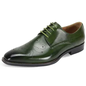 Olive Green Lace-Up Men's Genuine Leather Dress Shoe by Giovanni