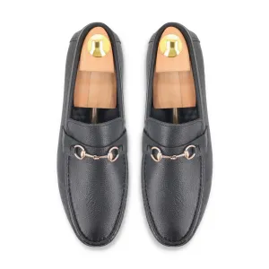Sleek Golden Buckled Moccasins - Black