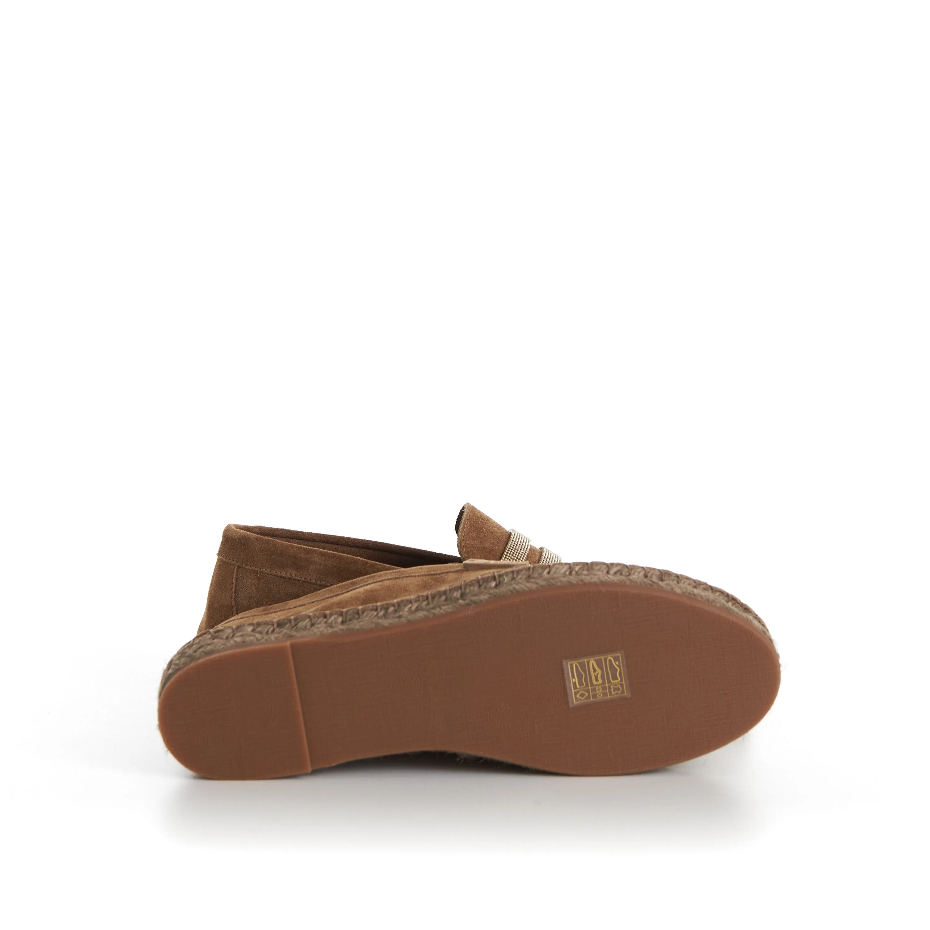 Suede Brown Espadrilles - Monili Chain Embroidery