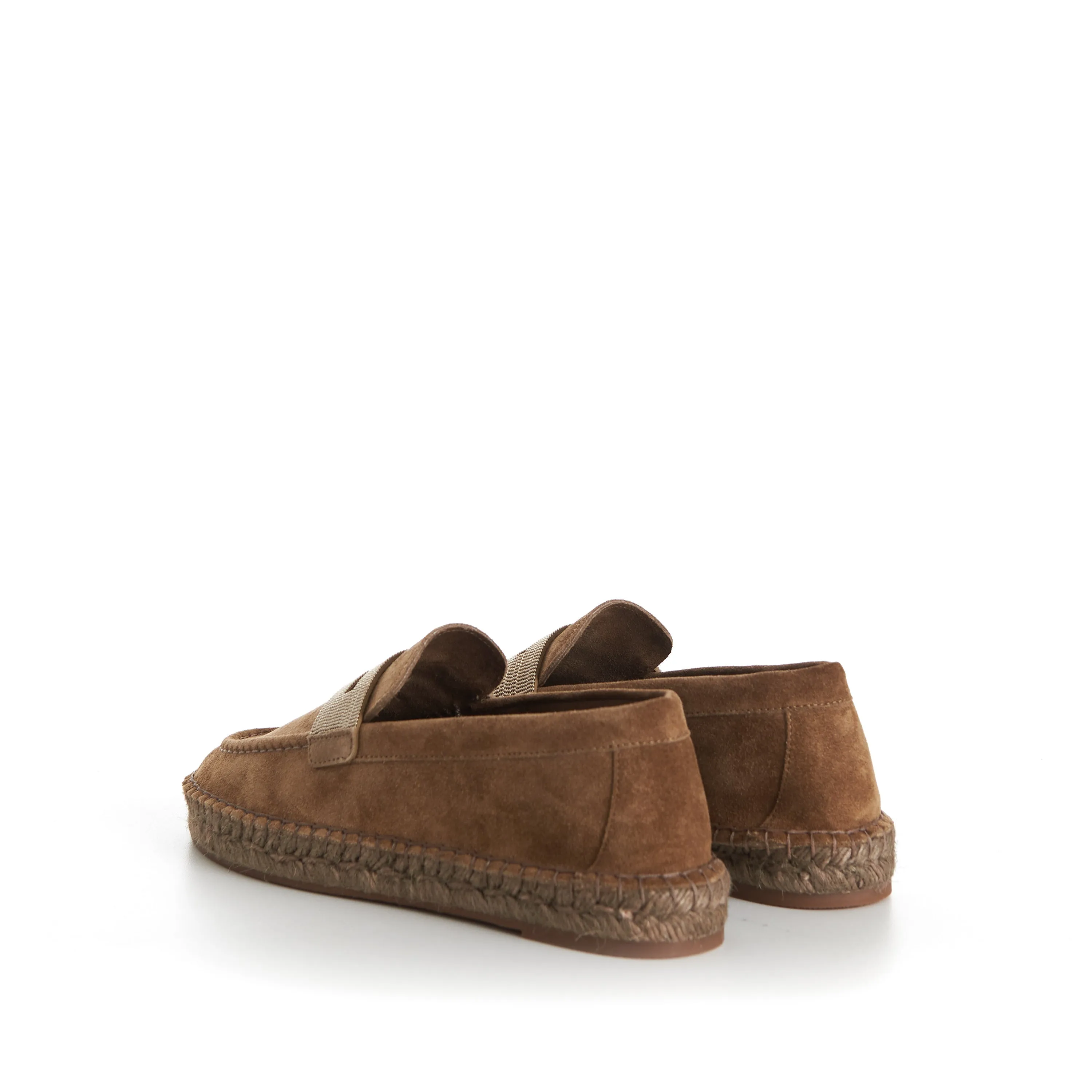Suede Brown Espadrilles - Monili Chain Embroidery
