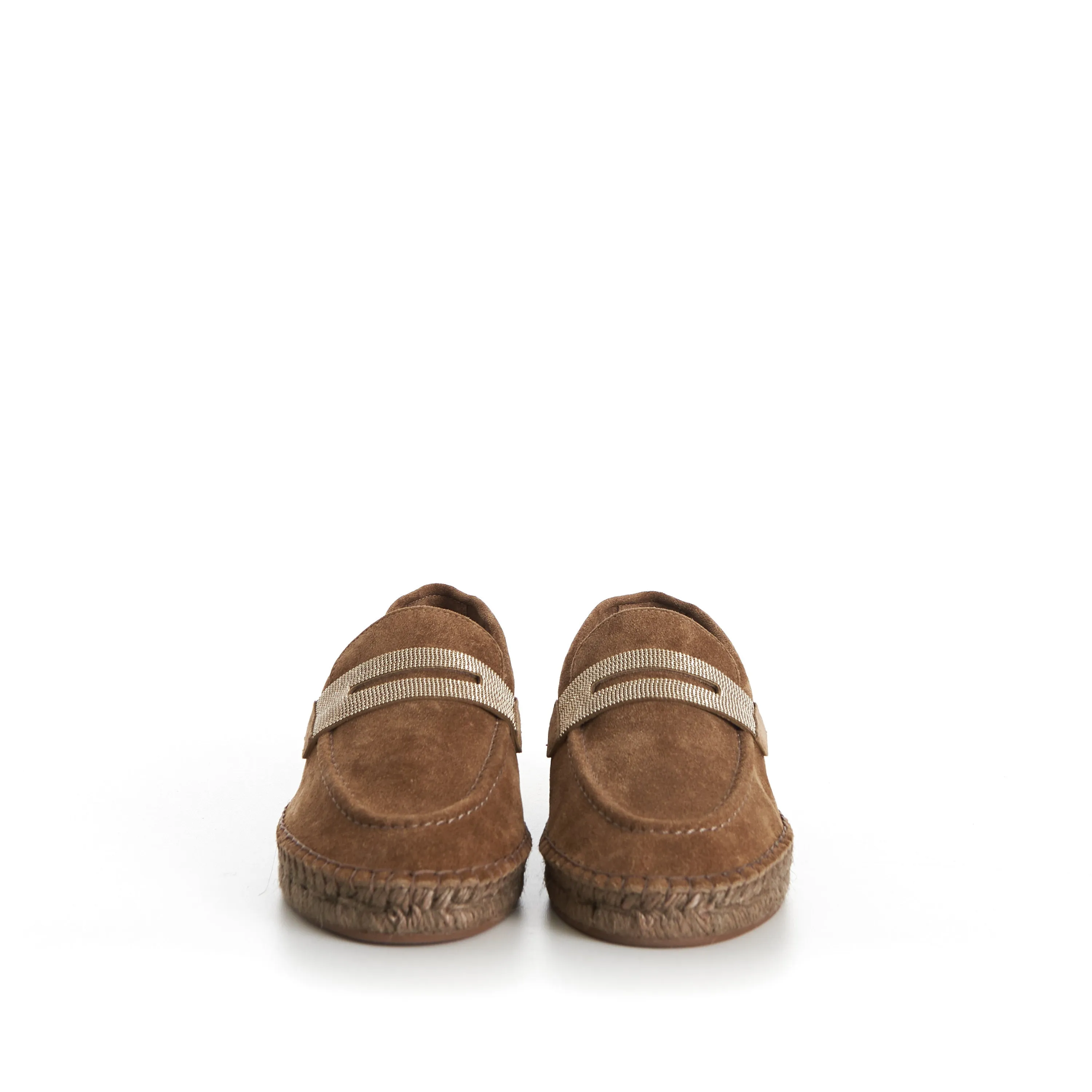 Suede Brown Espadrilles - Monili Chain Embroidery