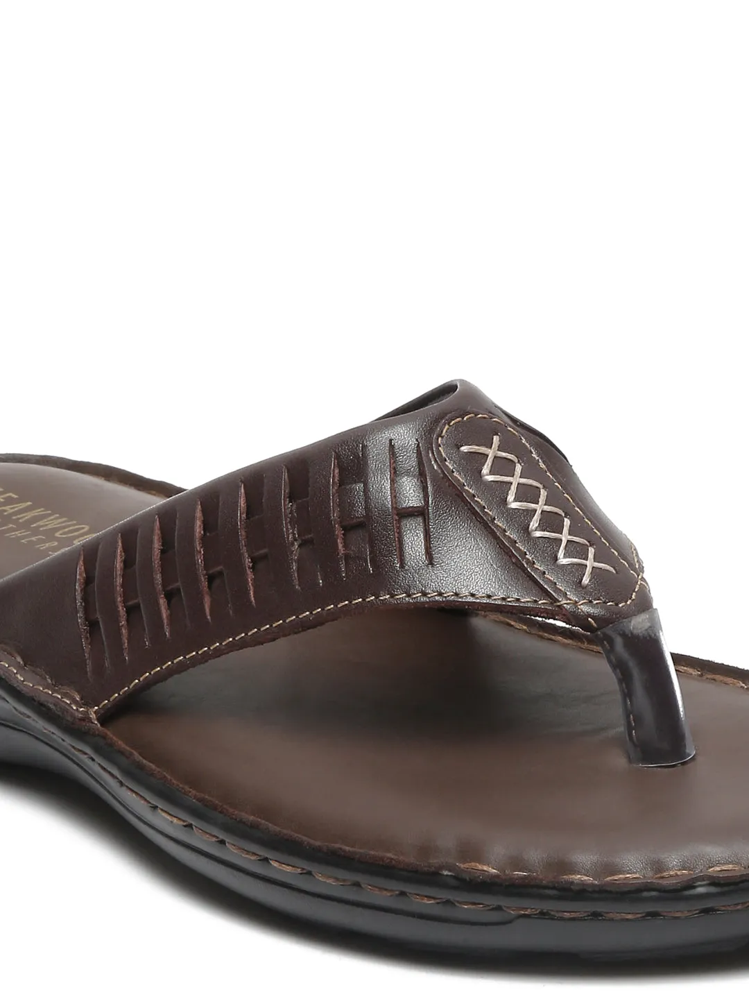 Teakwood Men Leather Brown Thong Flip-Flop
