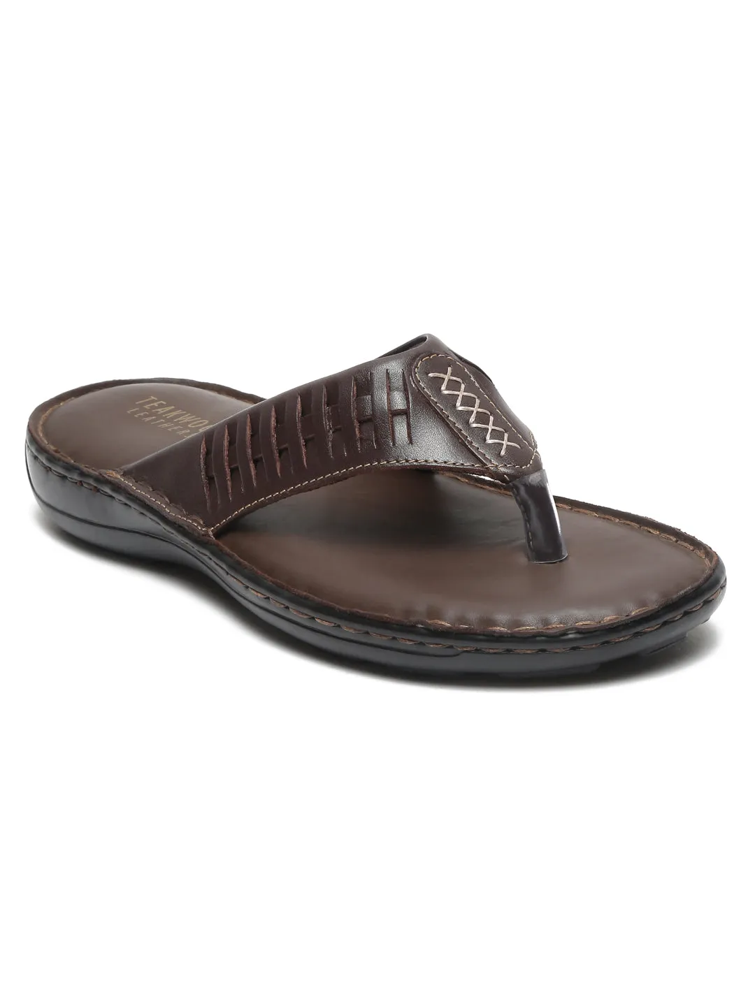 Teakwood Men Leather Brown Thong Flip-Flop
