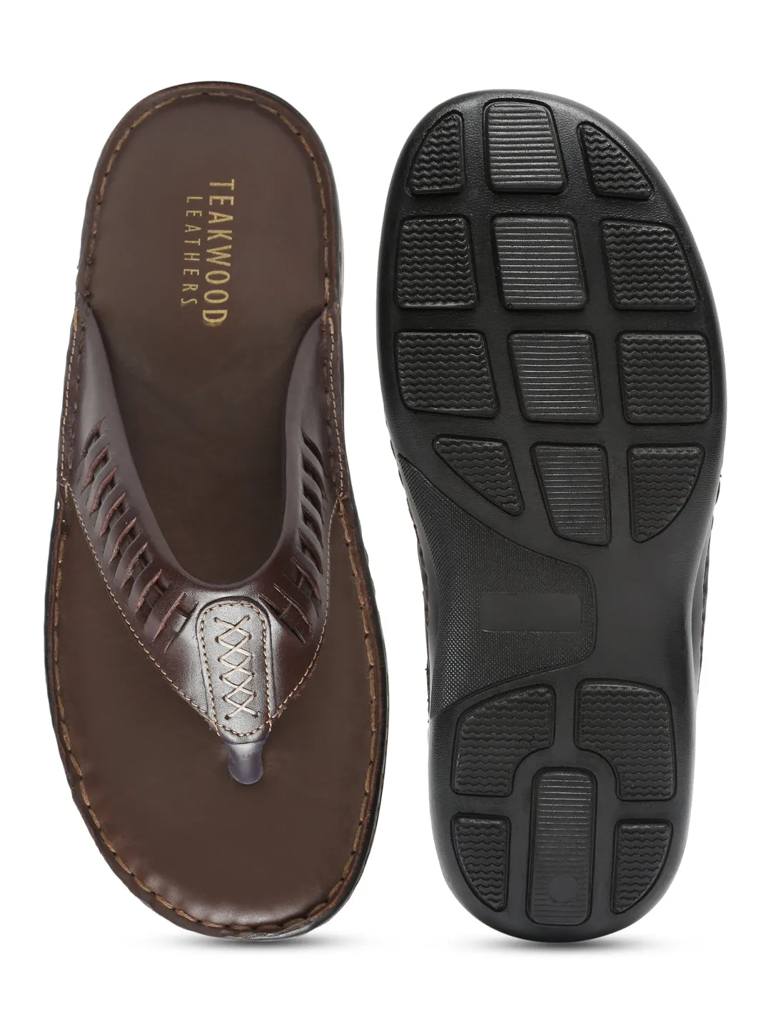 Teakwood Men Leather Brown Thong Flip-Flop