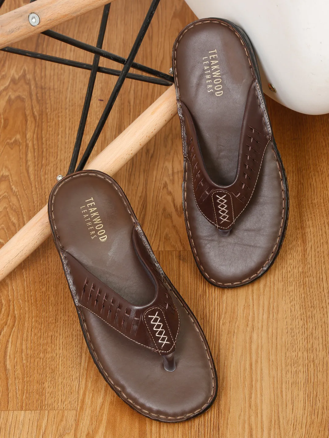 Teakwood Men Leather Brown Thong Flip-Flop