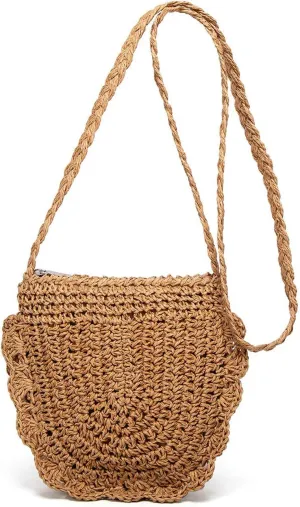 Teeya Straw Crossbody Bag Women Weave Shoulder Bag Round Summer Beach Purse and Handbags