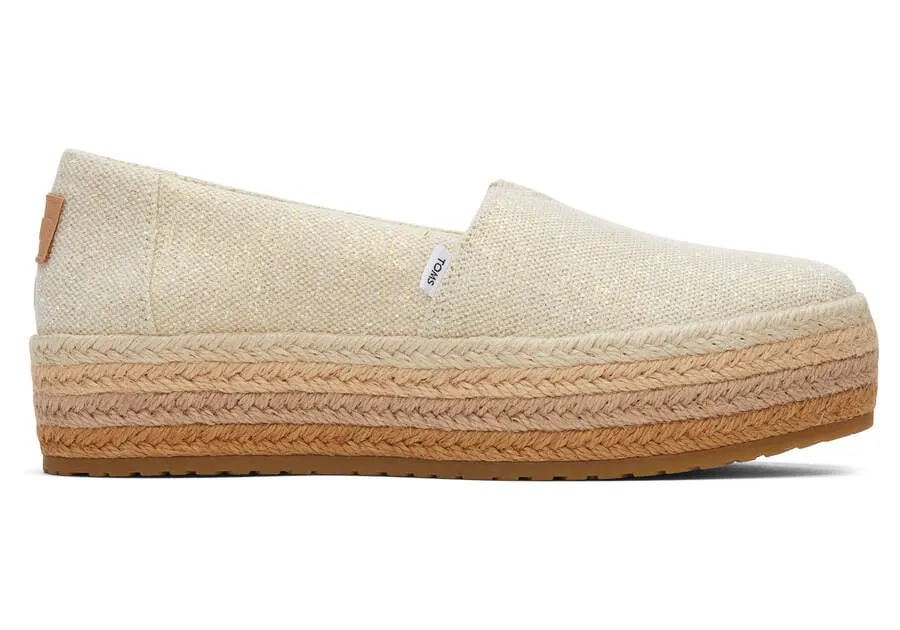 TOMS Womens Valencia Platform Espadrille - Dark Natural Metallic Linen
