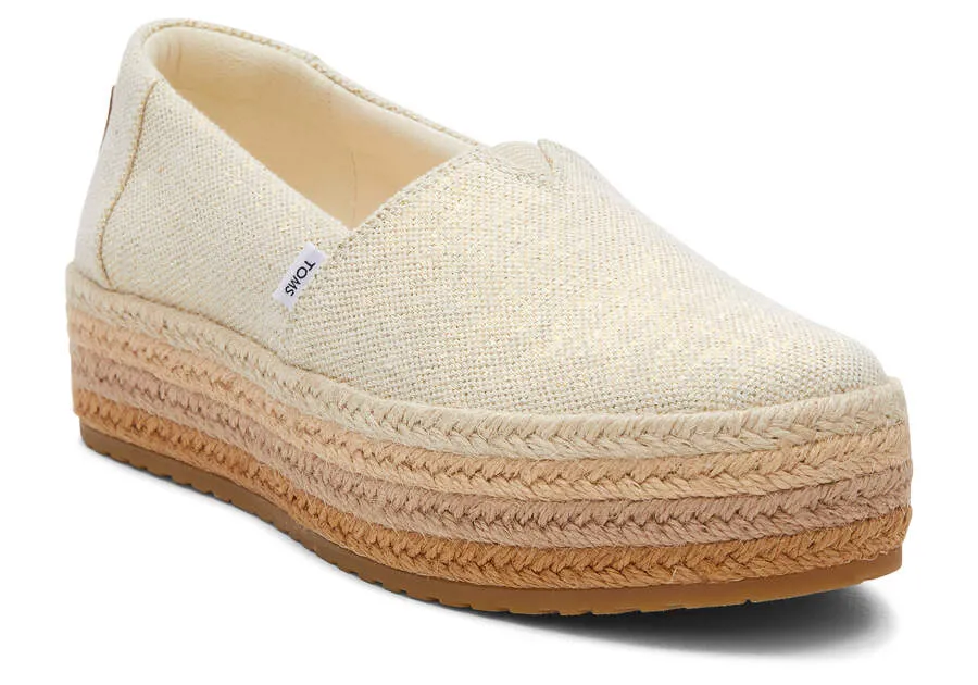 TOMS Womens Valencia Platform Espadrille - Dark Natural Metallic Linen