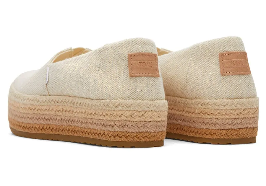 TOMS Womens Valencia Platform Espadrille - Dark Natural Metallic Linen
