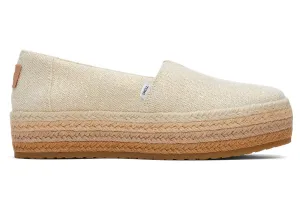 TOMS Womens Valencia Platform Espadrille - Dark Natural Metallic Linen