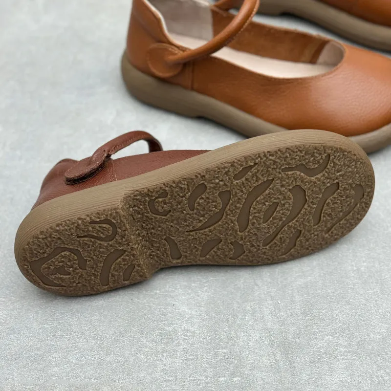 Women's Leather Handmade Soft Sole Round Toe Mary Jane Shoes