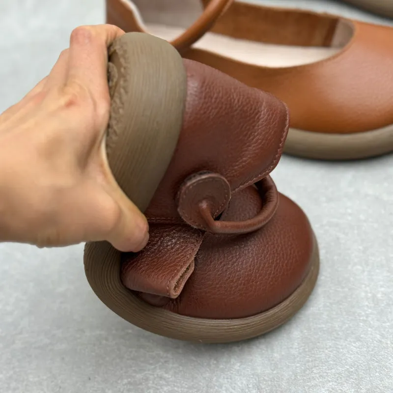 Women's Leather Handmade Soft Sole Round Toe Mary Jane Shoes