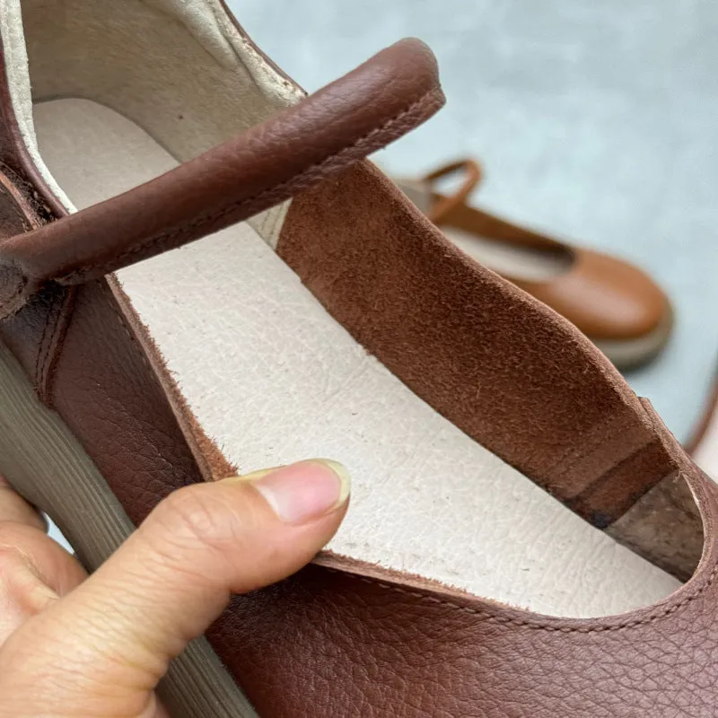 Women's Leather Handmade Soft Sole Round Toe Mary Jane Shoes