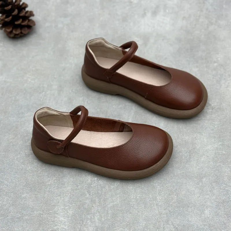 Women's Leather Handmade Soft Sole Round Toe Mary Jane Shoes