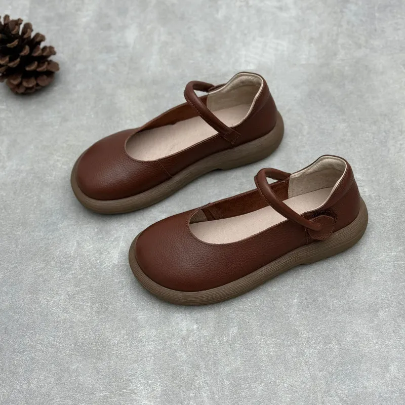 Women's Leather Handmade Soft Sole Round Toe Mary Jane Shoes