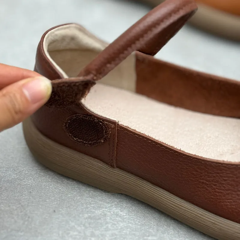 Women's Leather Handmade Soft Sole Round Toe Mary Jane Shoes