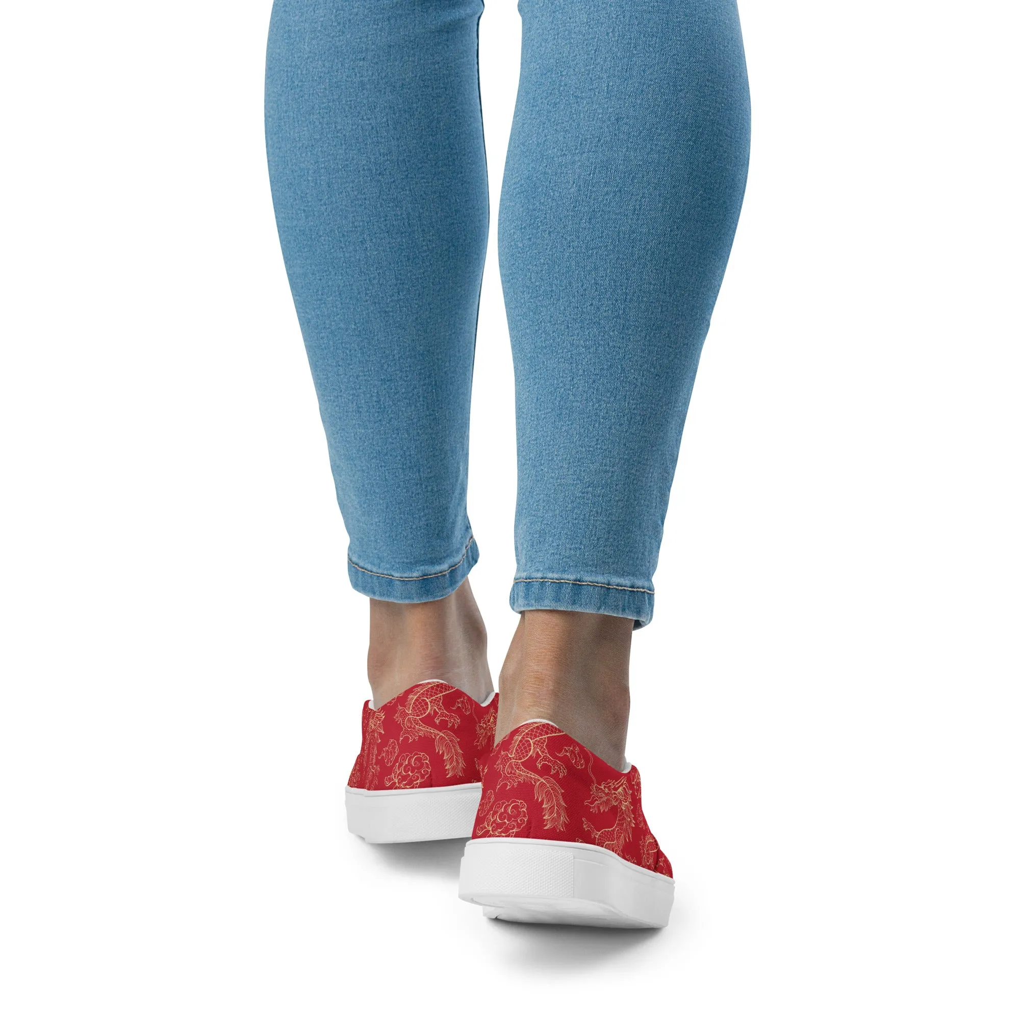 Women’s Red Dragon Design slip-on canvas shoes
