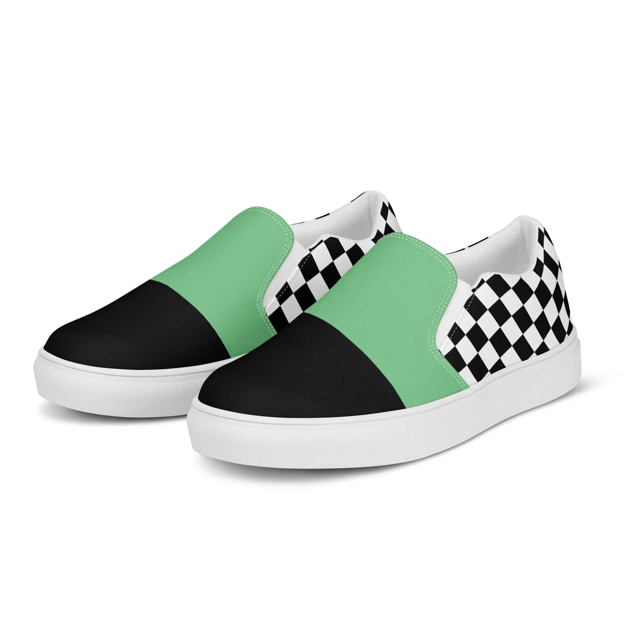 Women's Slip-On Canvas Shoes (Black, Bright Green, Checkered)