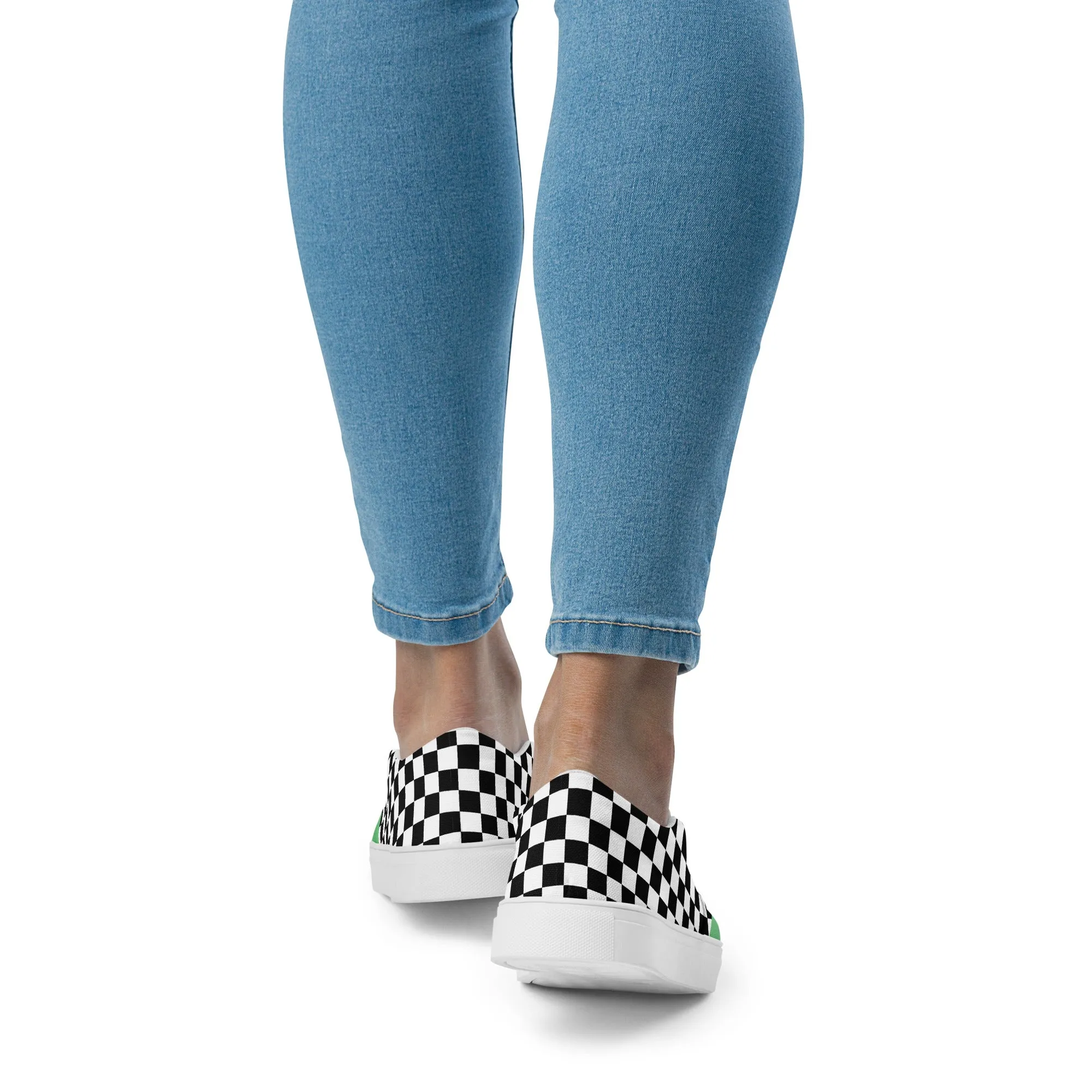 Women's Slip-On Canvas Shoes (Black, Bright Green, Checkered)