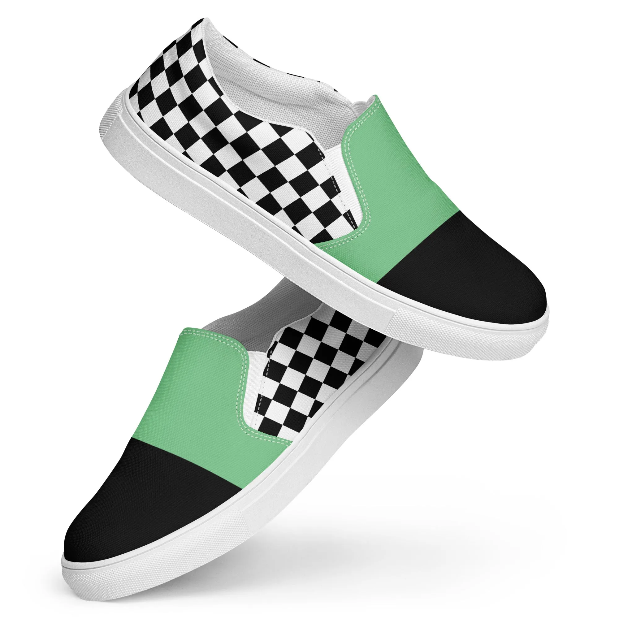 Women's Slip-On Canvas Shoes (Black, Bright Green, Checkered)
