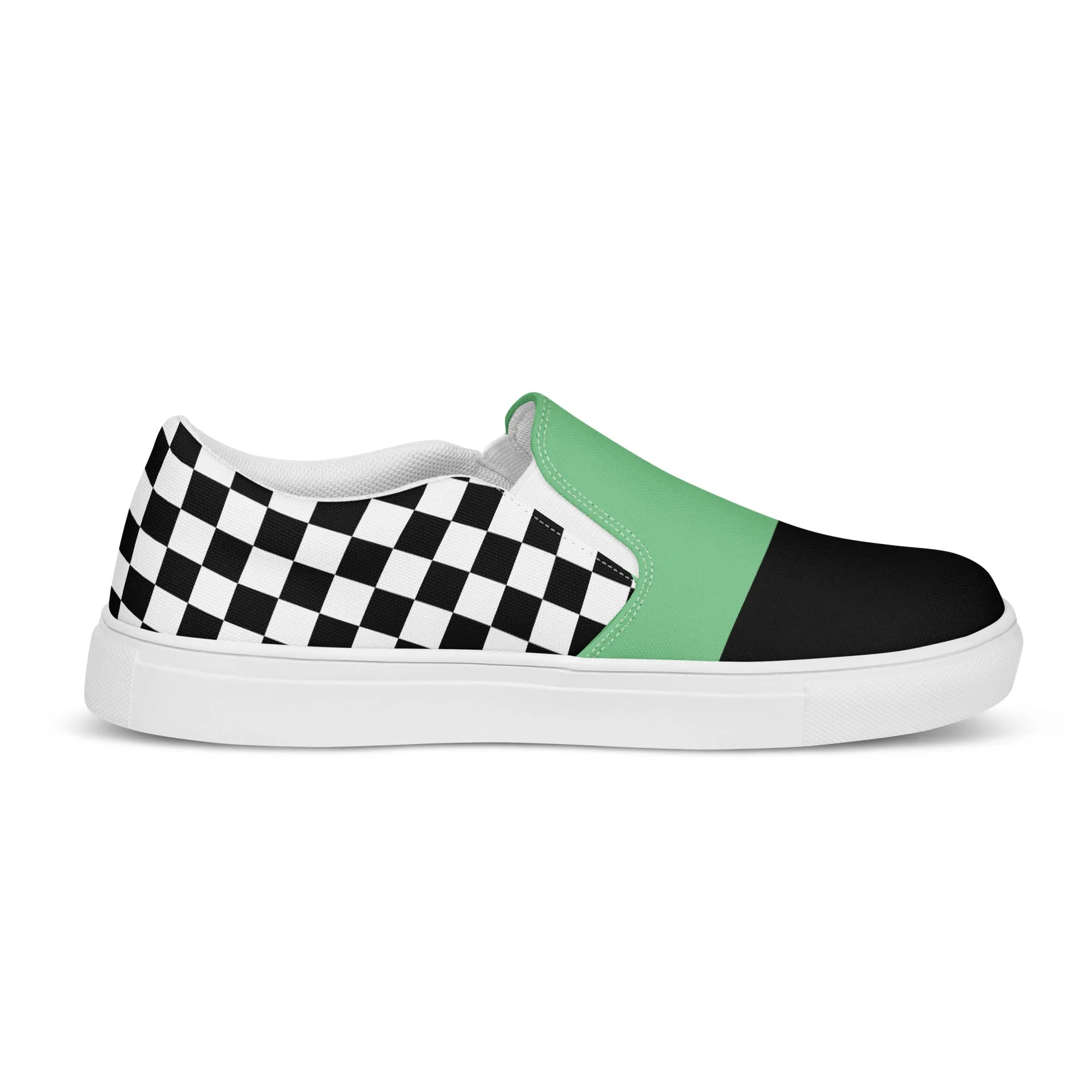 Women's Slip-On Canvas Shoes (Black, Bright Green, Checkered)