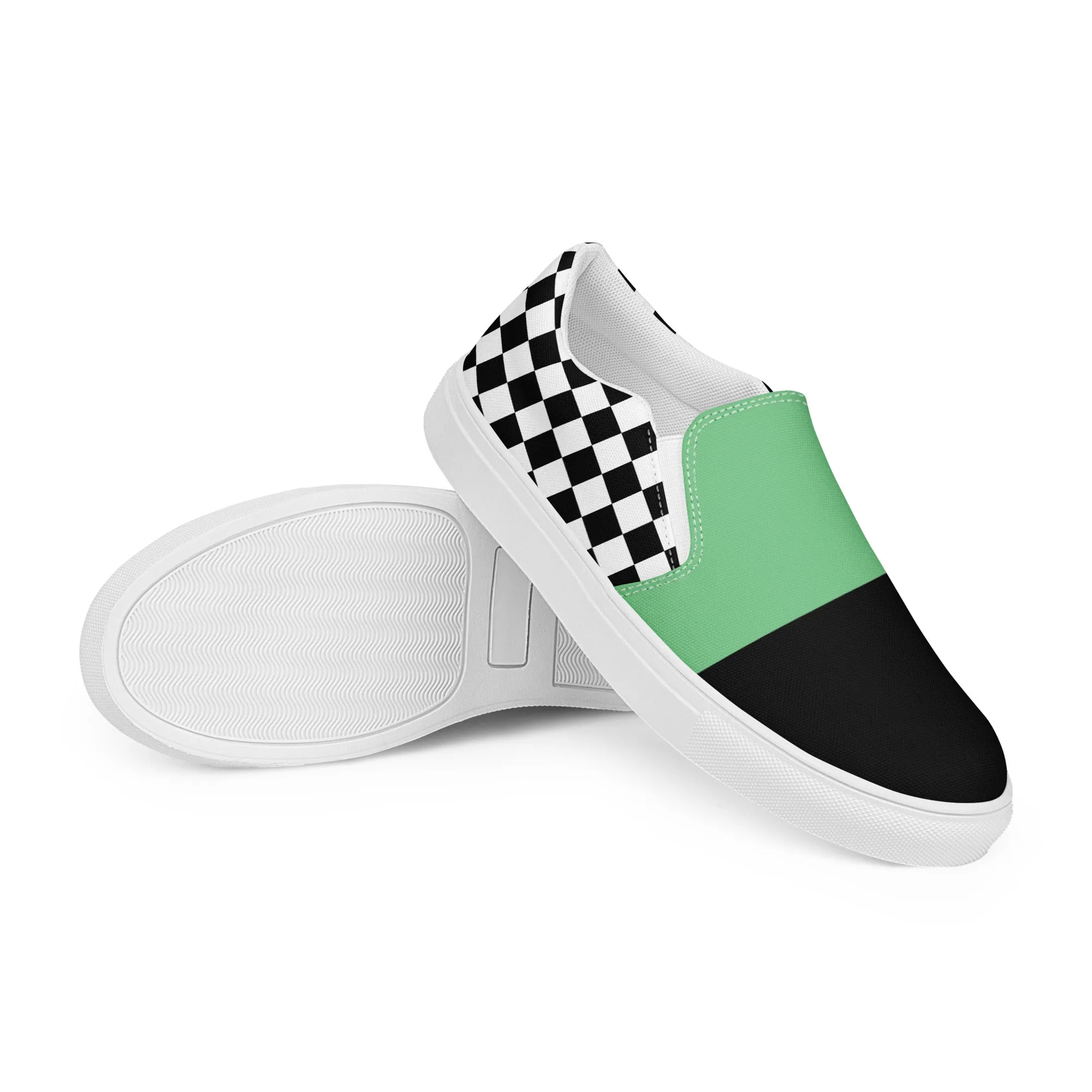 Women's Slip-On Canvas Shoes (Black, Bright Green, Checkered)