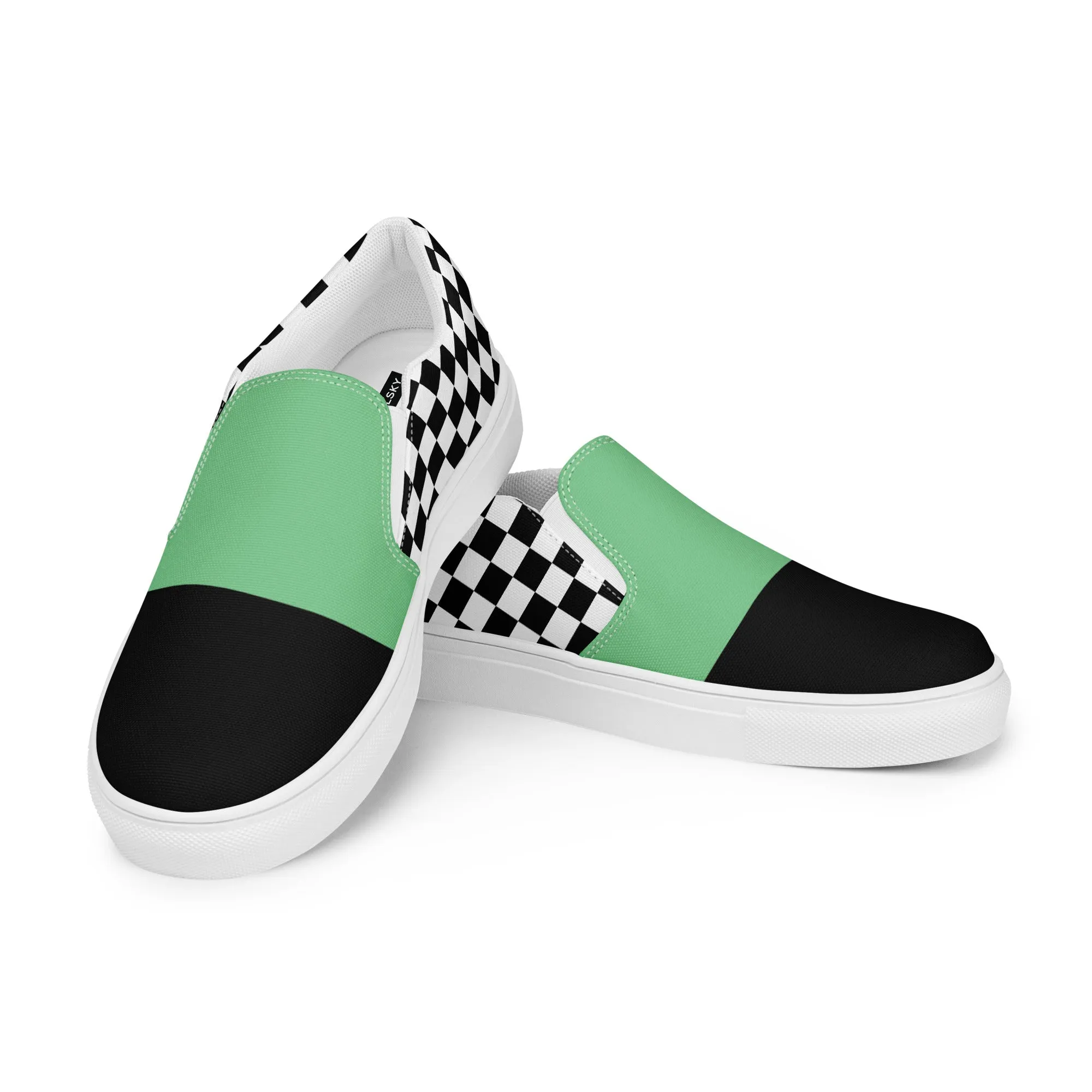 Women's Slip-On Canvas Shoes (Black, Bright Green, Checkered)