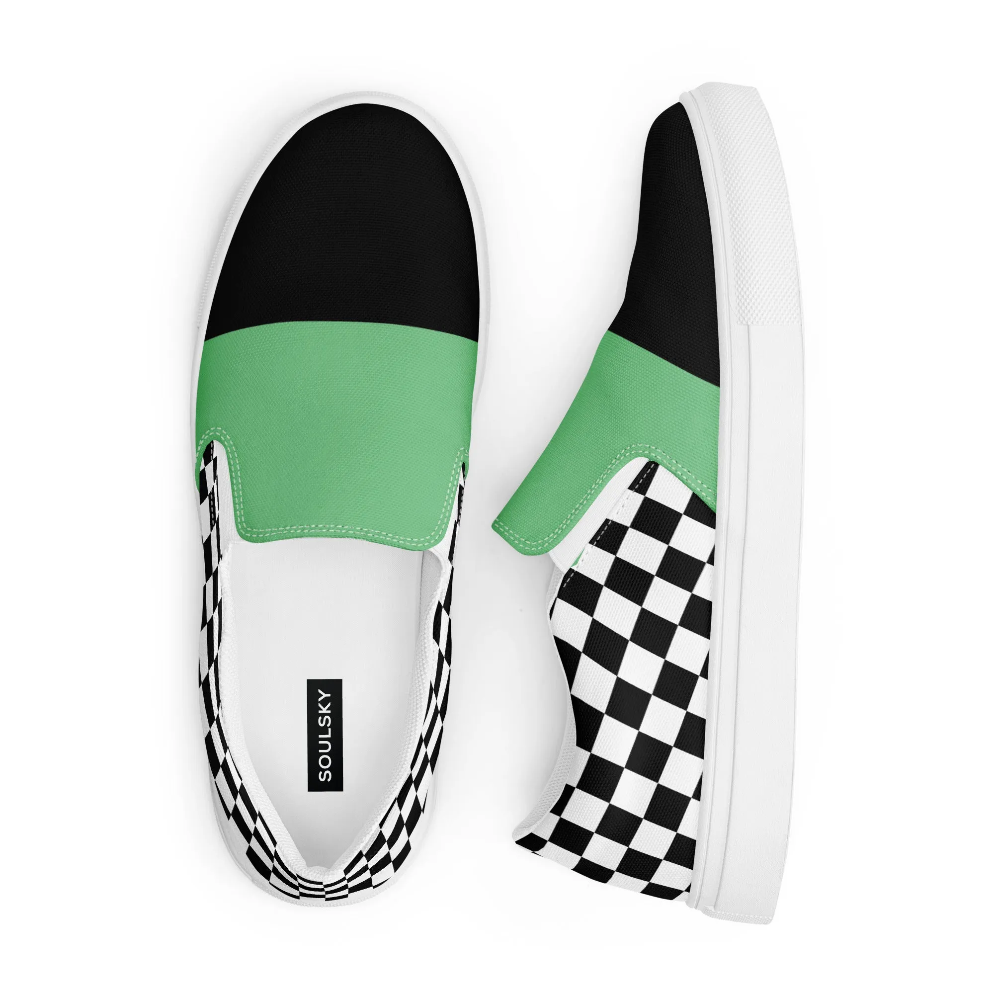 Women's Slip-On Canvas Shoes (Black, Bright Green, Checkered)