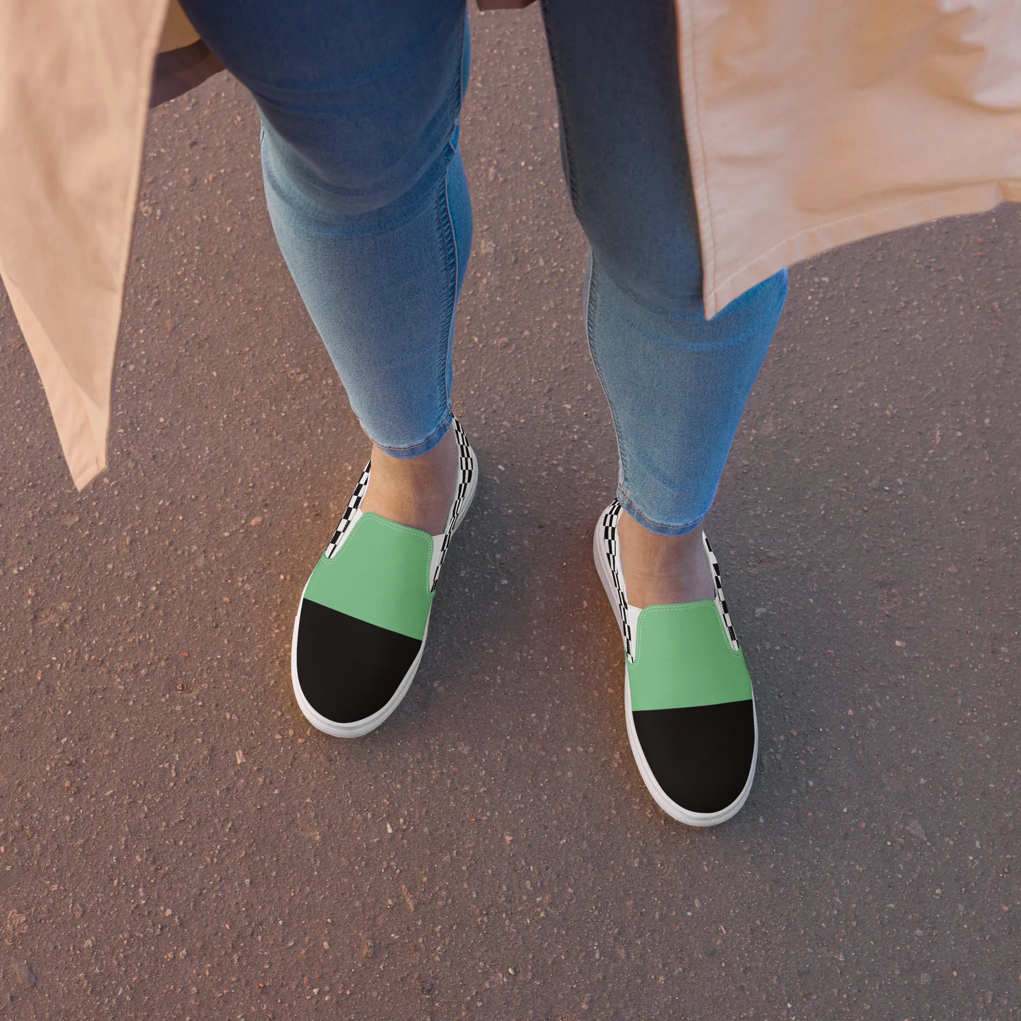 Women's Slip-On Canvas Shoes (Black, Bright Green, Checkered)