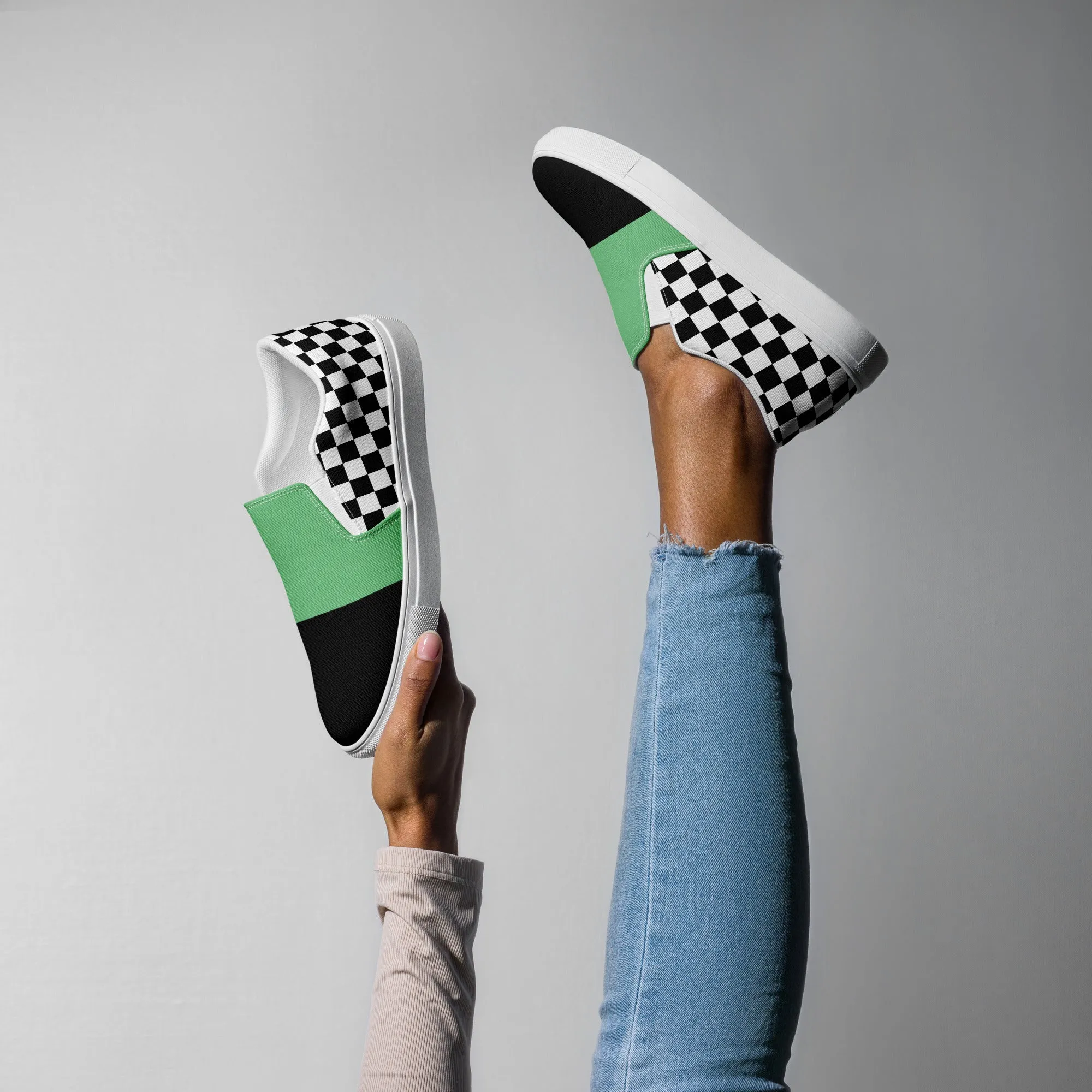 Women's Slip-On Canvas Shoes (Black, Bright Green, Checkered)