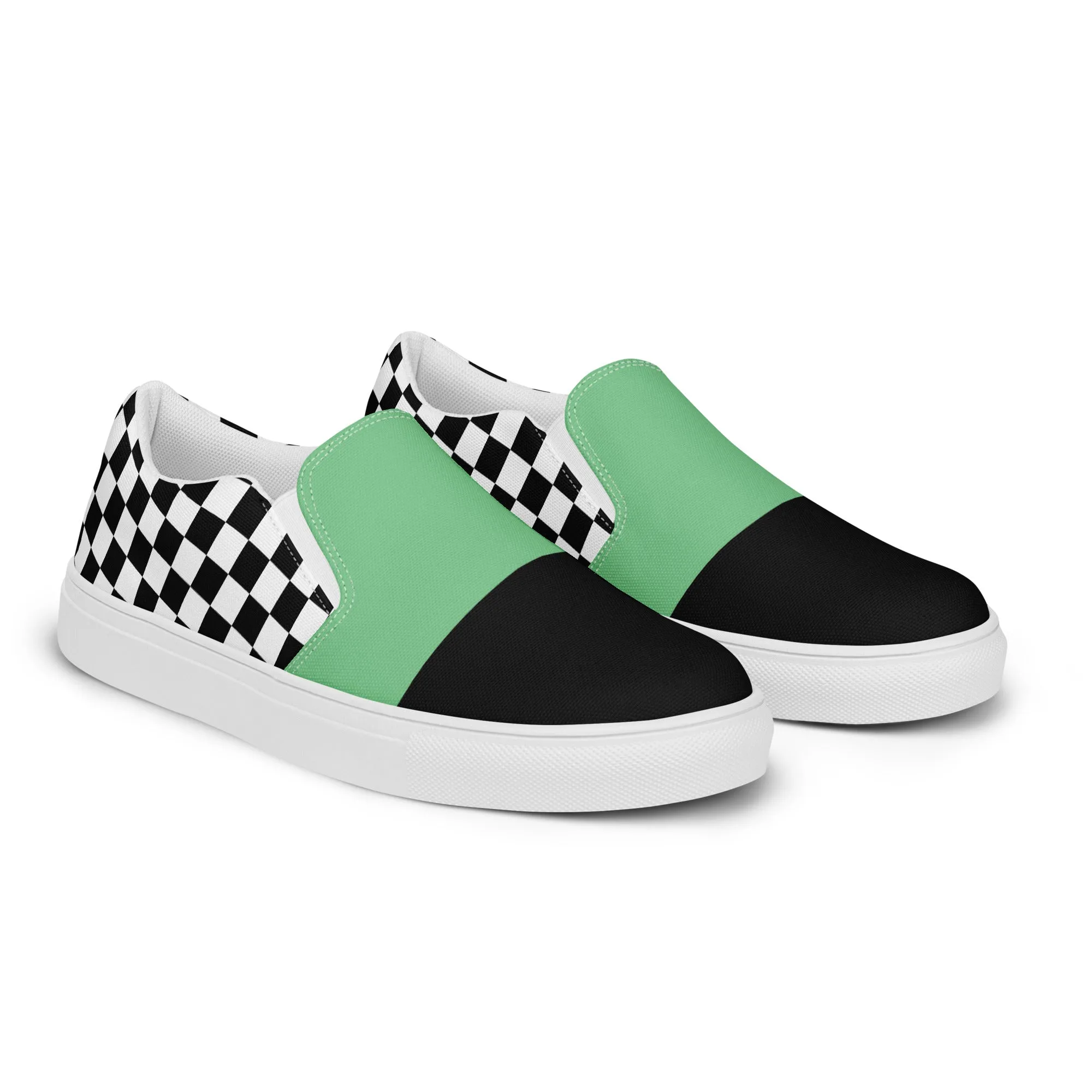 Women's Slip-On Canvas Shoes (Black, Bright Green, Checkered)