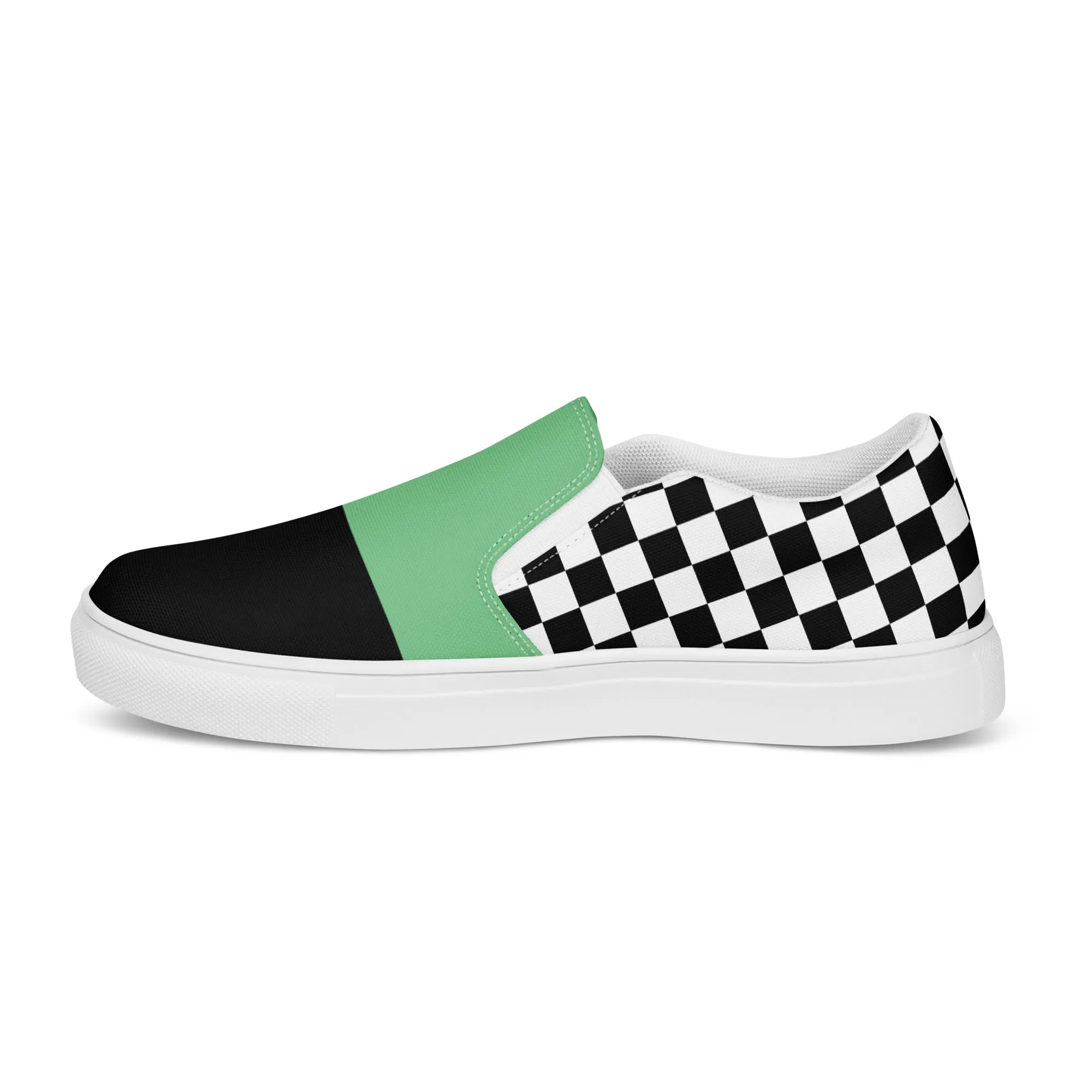 Women's Slip-On Canvas Shoes (Black, Bright Green, Checkered)