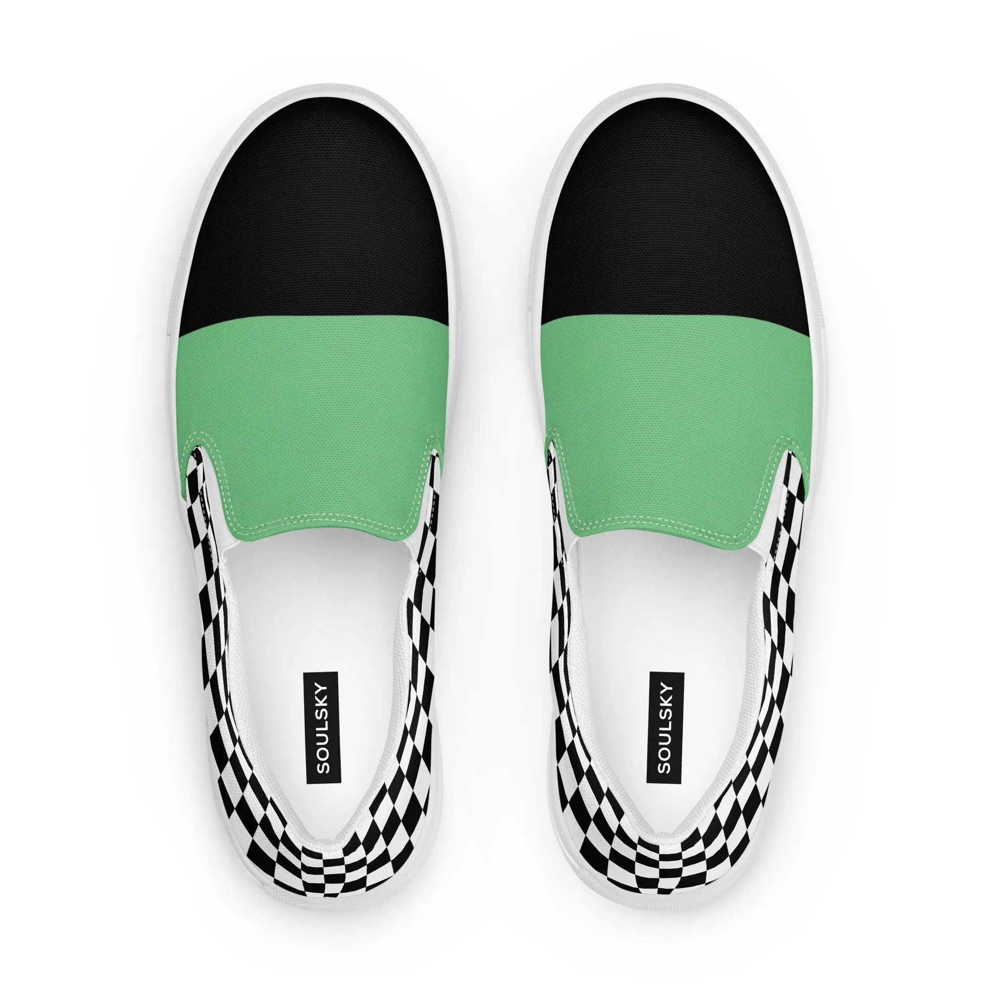 Women's Slip-On Canvas Shoes (Black, Bright Green, Checkered)